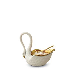 Swan Salt Cellar White W/ 14Kt Gold Plated Spoon, medium